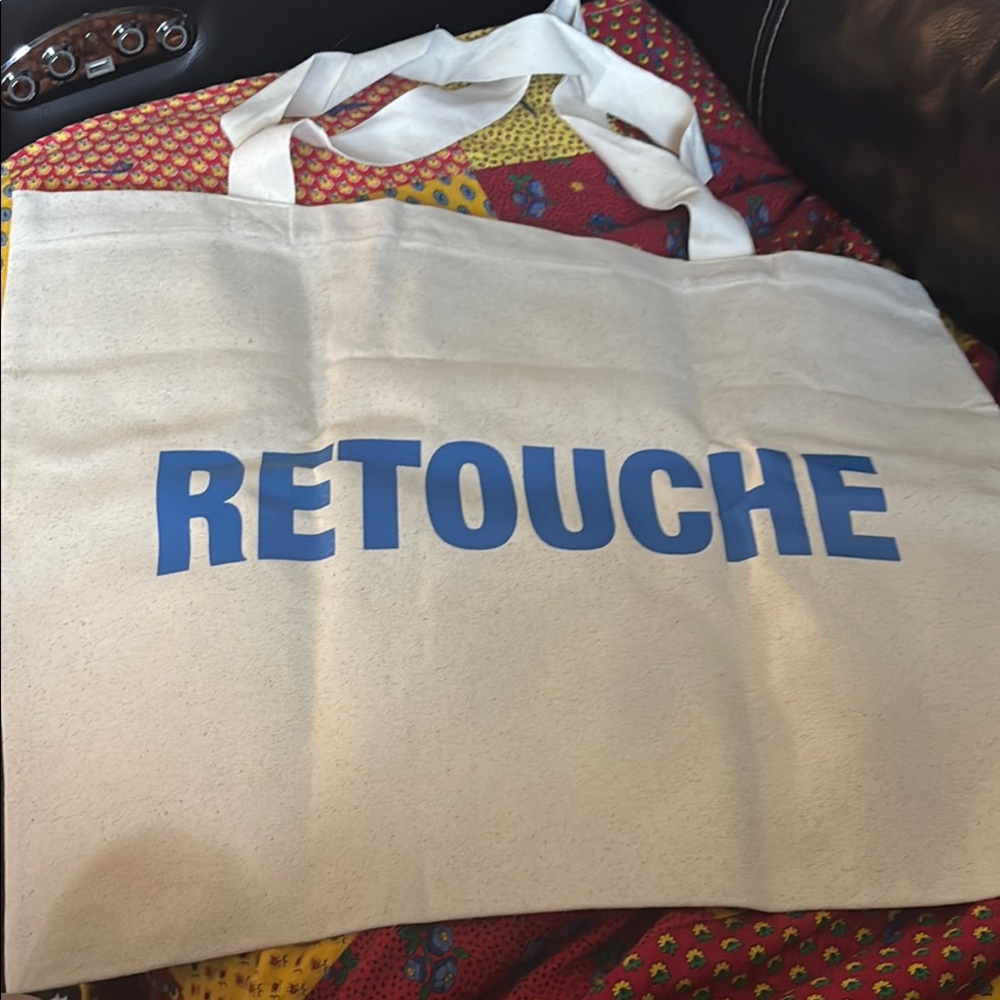 Cream and Blue Canvas Tote Bag with Blue Text